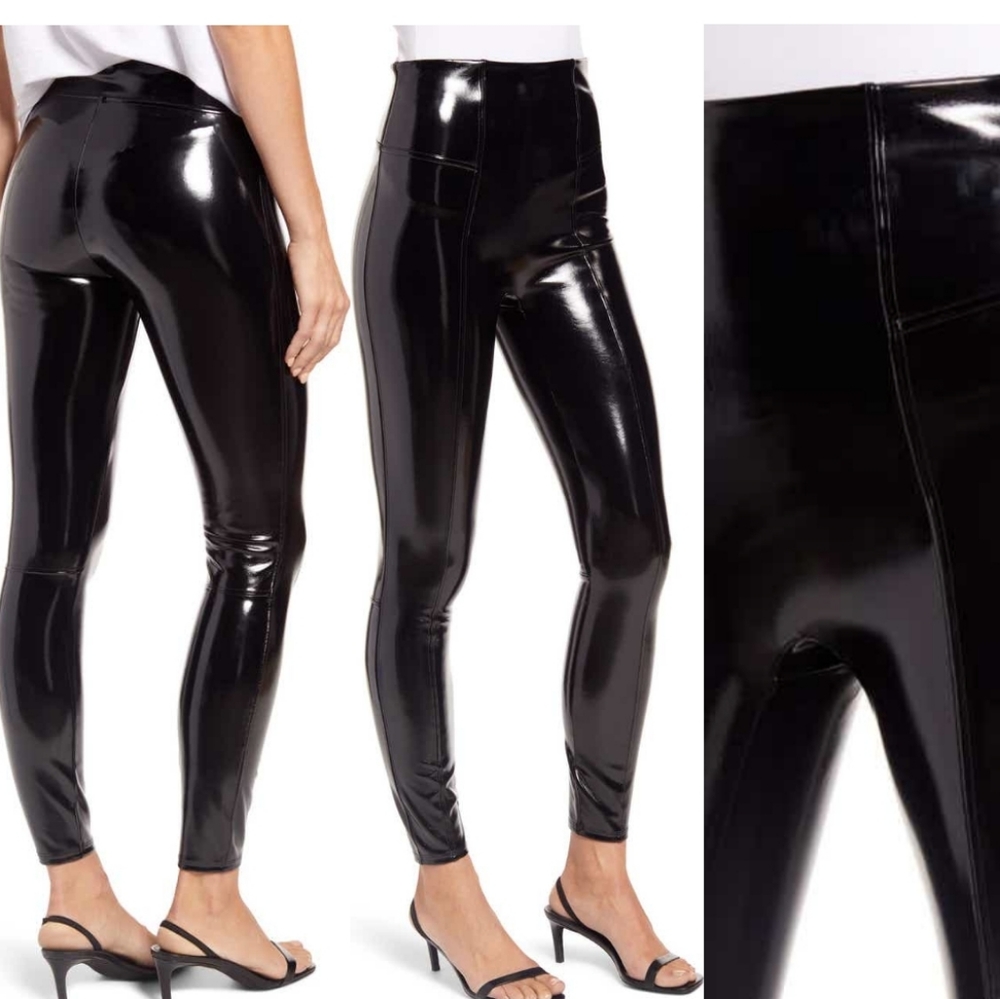 SPANX Black High-Shine Faux-Leather Leggings